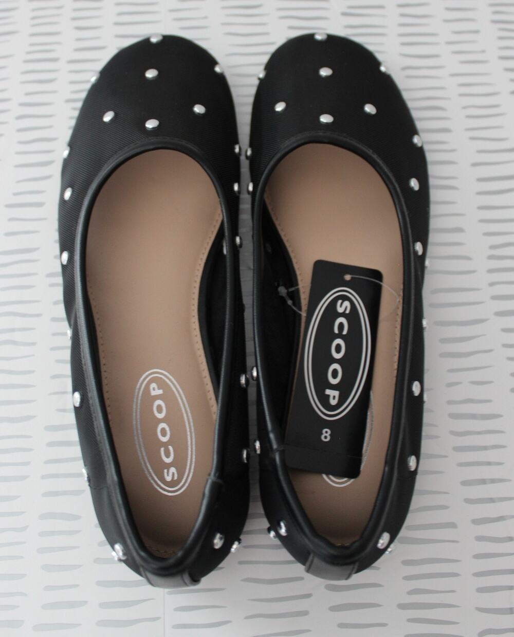 Scoop Womens Studded Mesh Flats Black Size 8 NEW